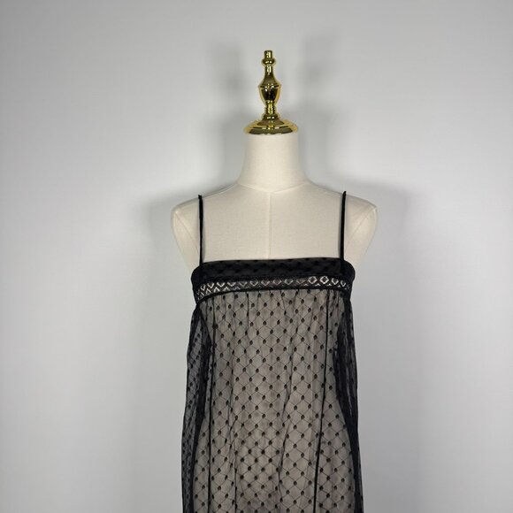 Vintage Sears Sheer Babydoll Mesh Slip Dress Embroidered Dotted Small - Picture 4 of 12